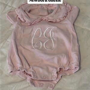 CJ embroidered Pink Ruffled Collar Newborn Onesie